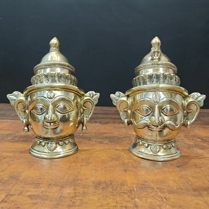 Brass Shiva Parvati Head Pair Statue 8.5 Inch by vendor-unknown - Hindu Gods (View 3)
