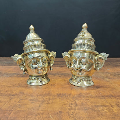 Brass Shiva Parvati Head Pair Statue 8.5 Inch by vendor-unknown - Hindu Gods (View 4)