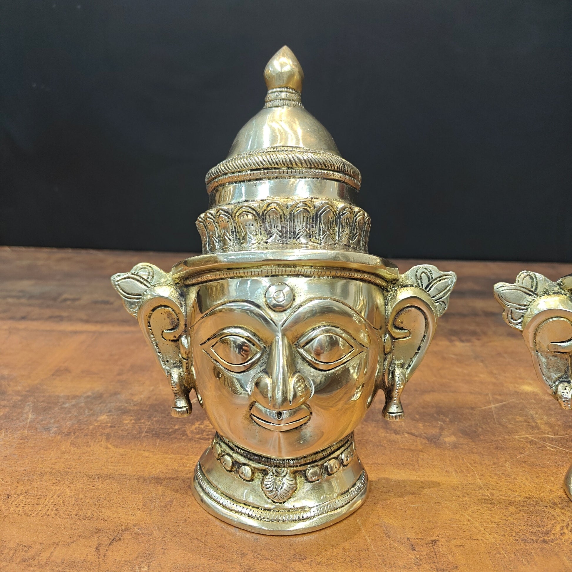 Brass Shiva Parvati Head Pair Statue 8.5 Inch - Image 6