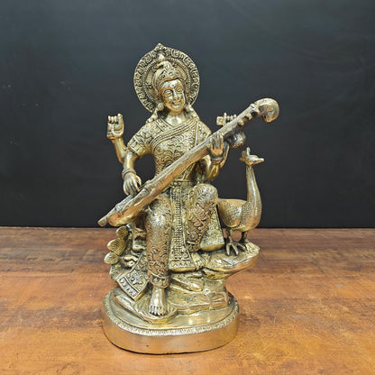 Brass Goddess Saraswati Statue Playing Veena 15 Inches by vendor-unknown - Hindu Gods (View 3)