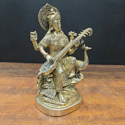 Brass Goddess Saraswati Statue Playing Veena 15 Inches by vendor-unknown - Hindu Gods (View 4)