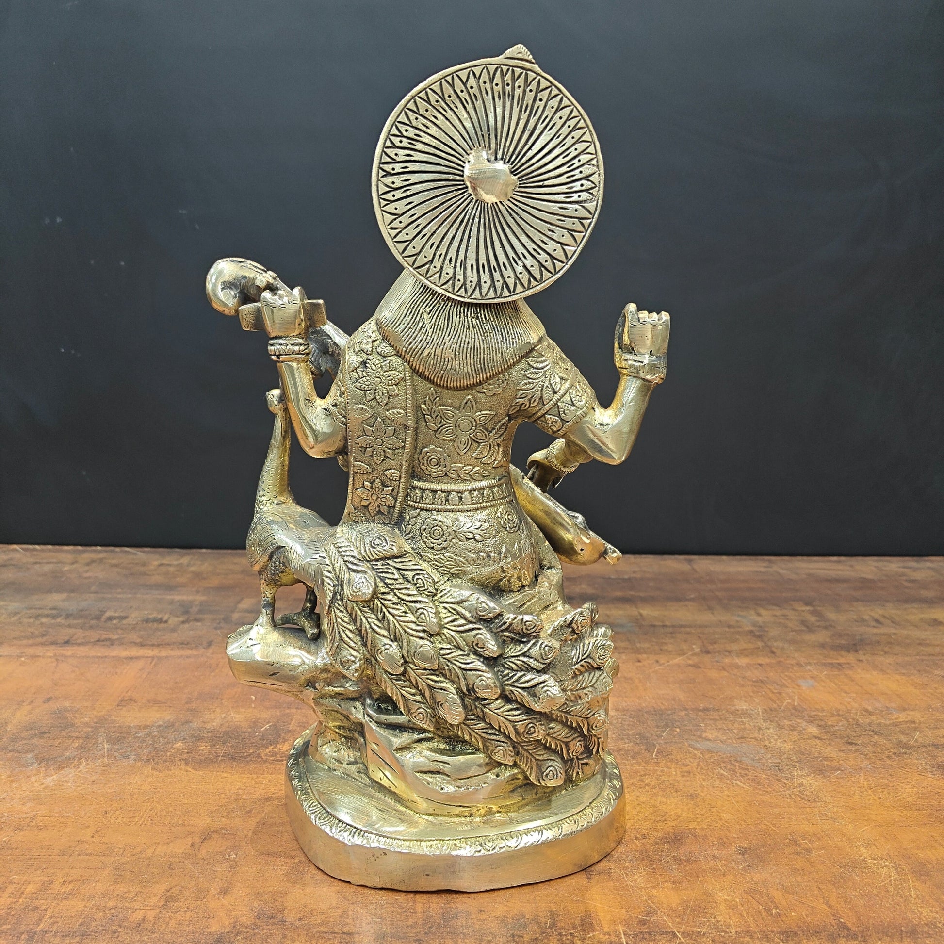 Brass Goddess Saraswati Statue Playing Veena 15 Inches - Image 7