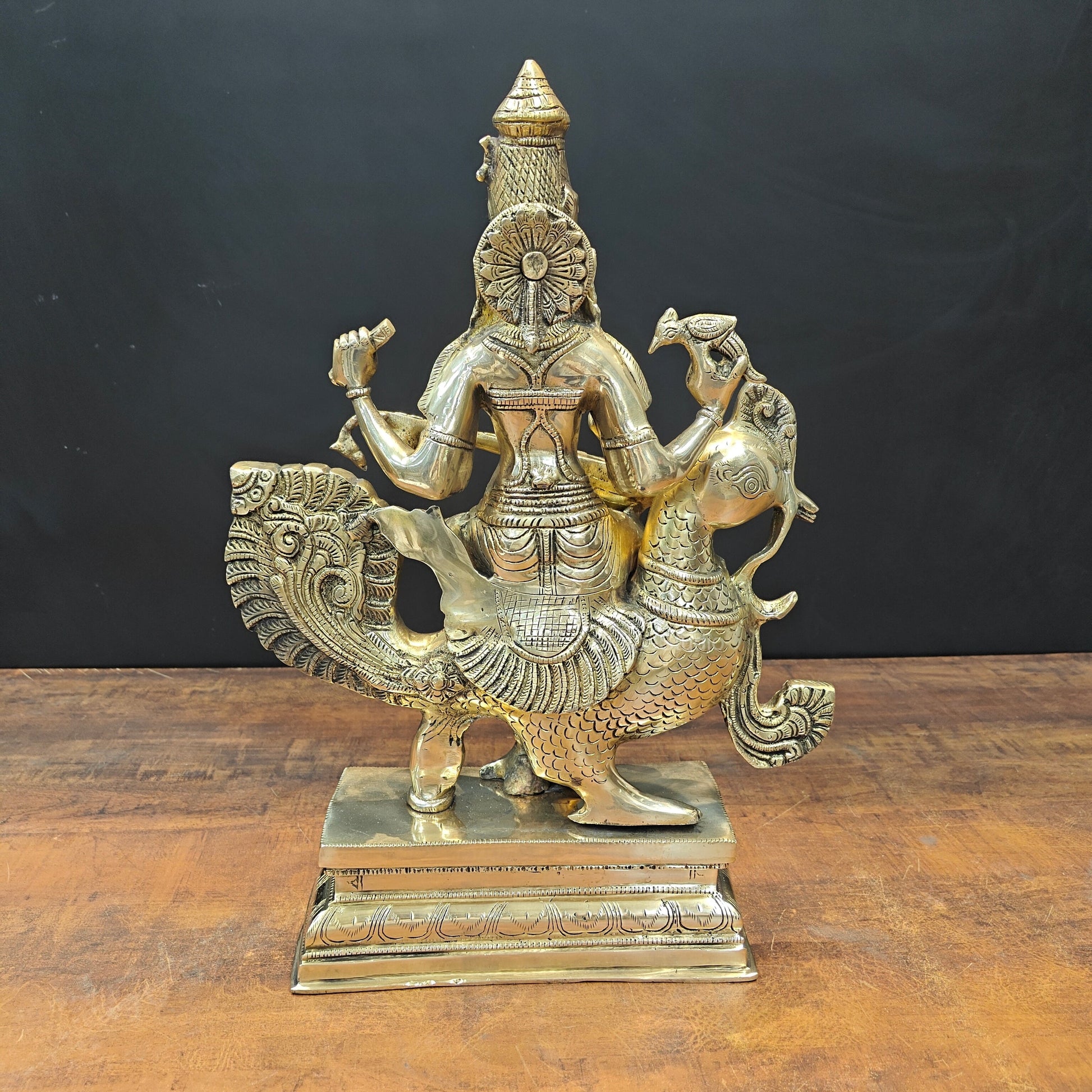 Brass Goddess Saraswati Idol Sitting On Swan Playing Veena 19 Inches - Image 5