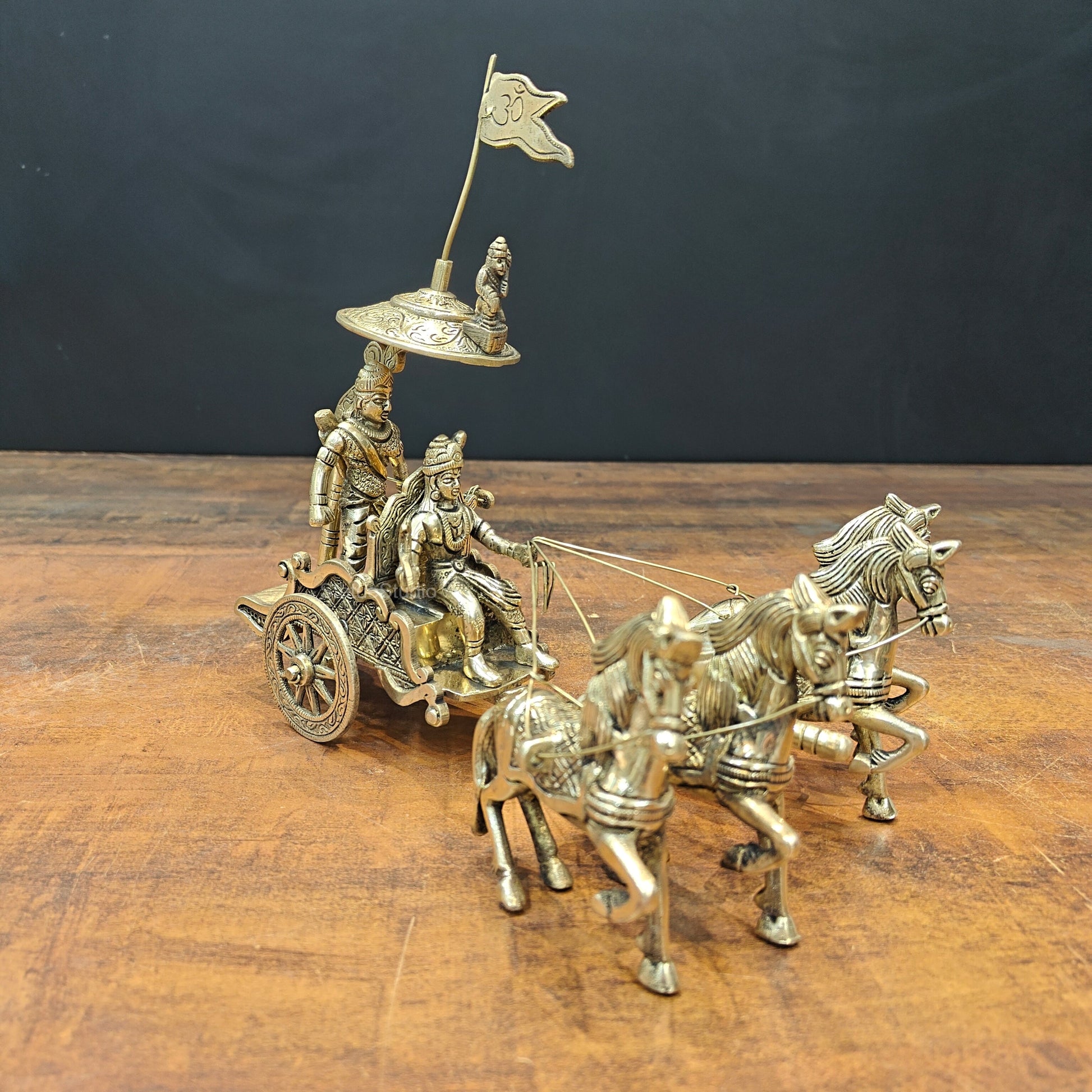 Brass Geeta Updesh Krishna and Arjun Rath 9 Inch - Image 4