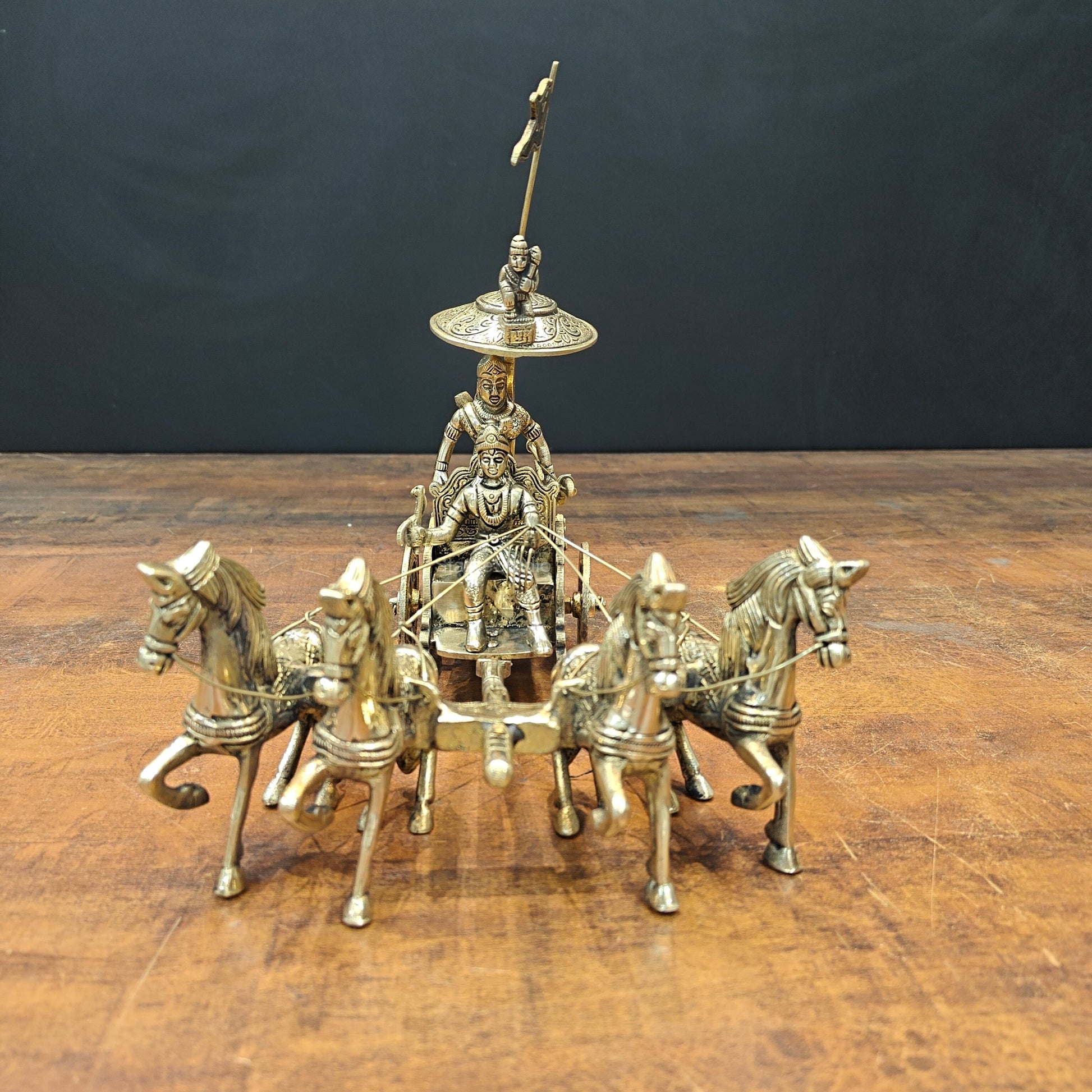 Brass Geeta Updesh Krishna and Arjun Rath 9 Inch - Image 5