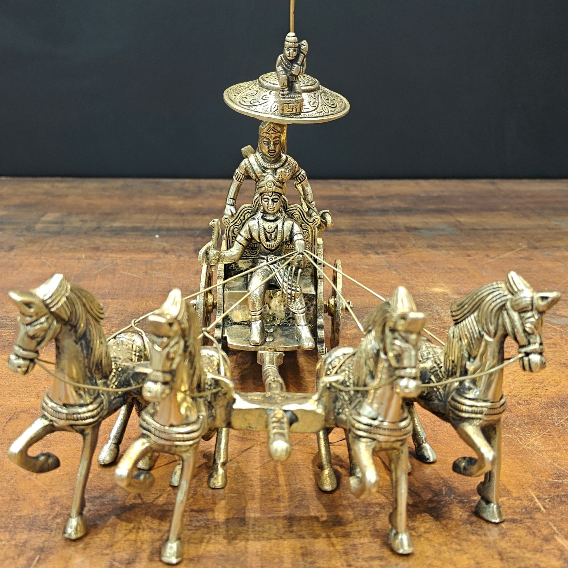 Brass Geeta Updesh Krishna and Arjun Rath 9 Inch - Image 2