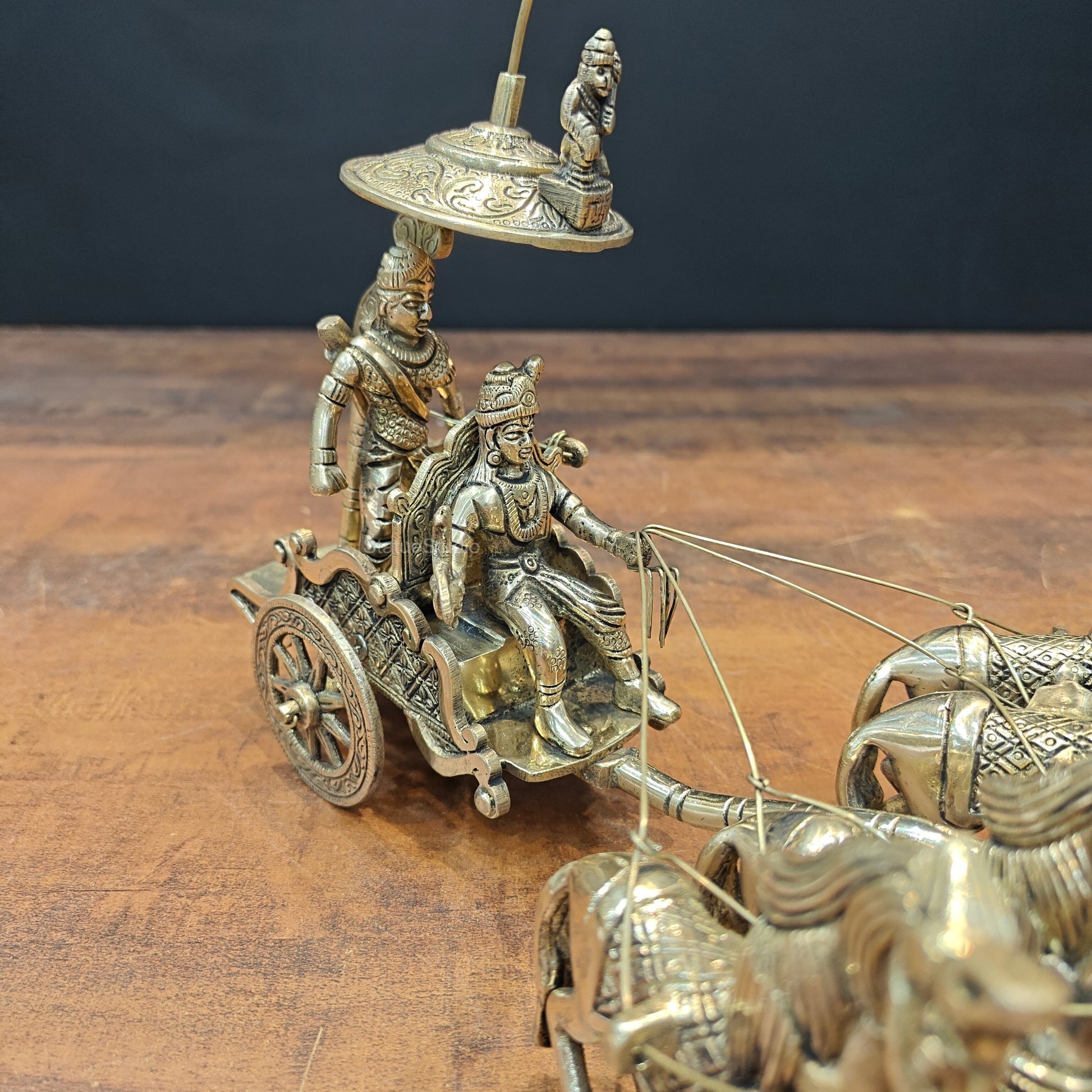 Brass Geeta Updesh Krishna and Arjun Rath 9 Inch - Image 7