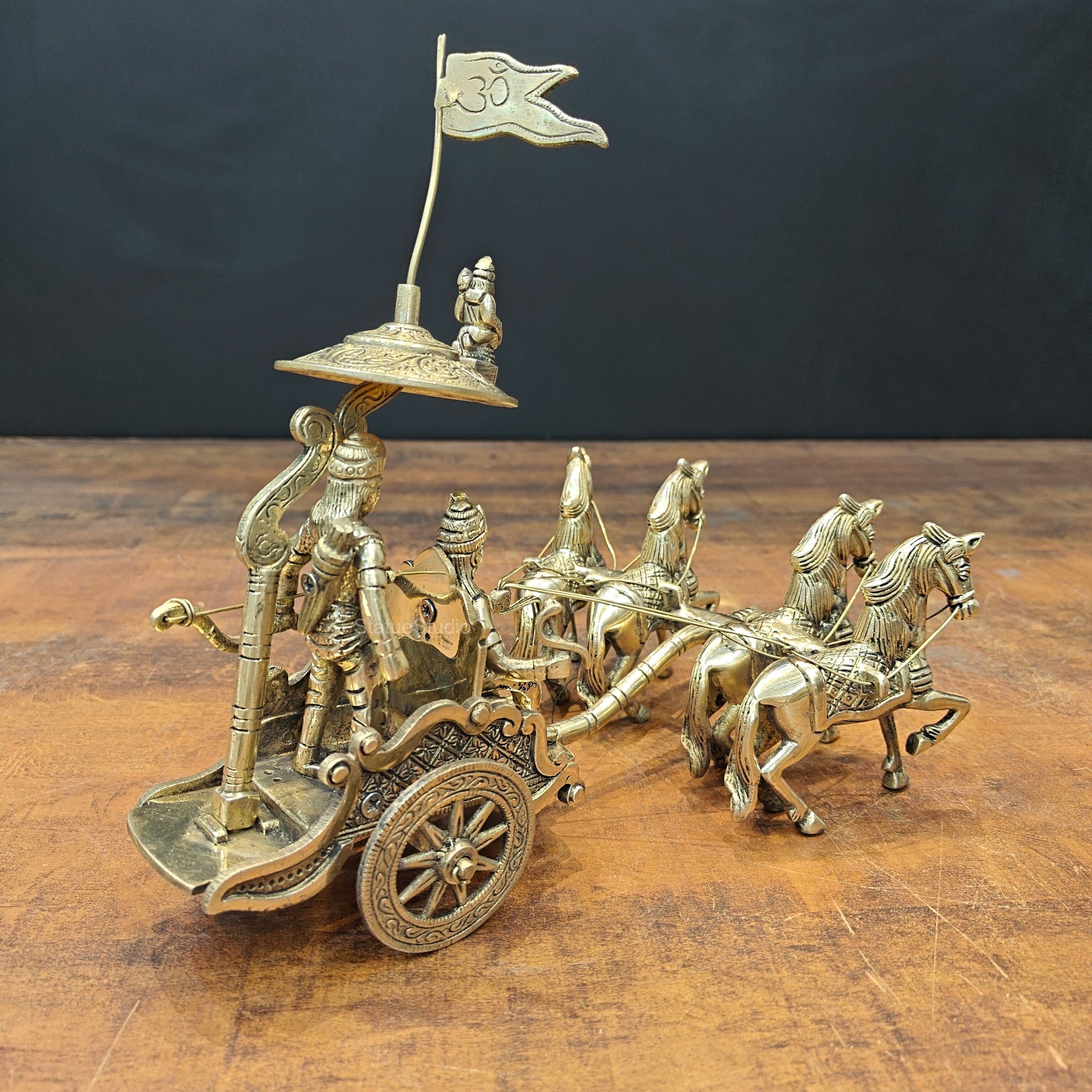 Brass Geeta Updesh Krishna and Arjun Rath 9 Inch - Image 8