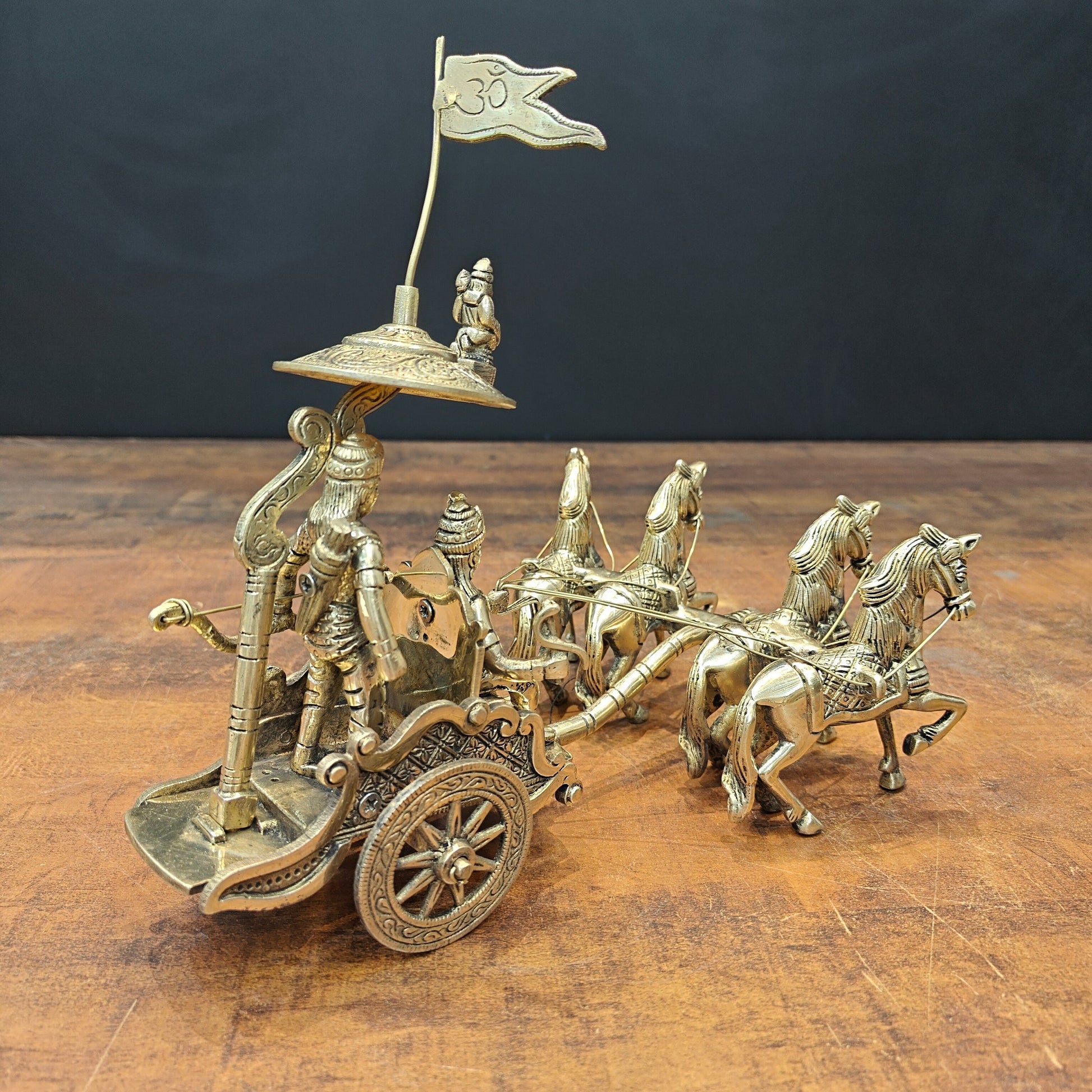 Brass Geeta Updesh Krishna and Arjun Rath 9 Inch - Image 9