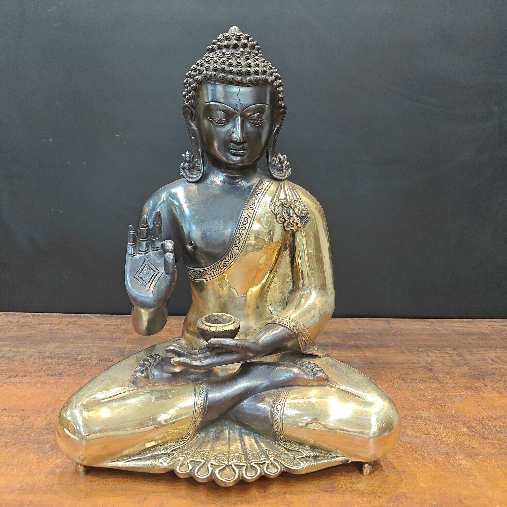 Brass Blessing Buddha Statue Black Gold Finish 1.5 Feet - Image 3