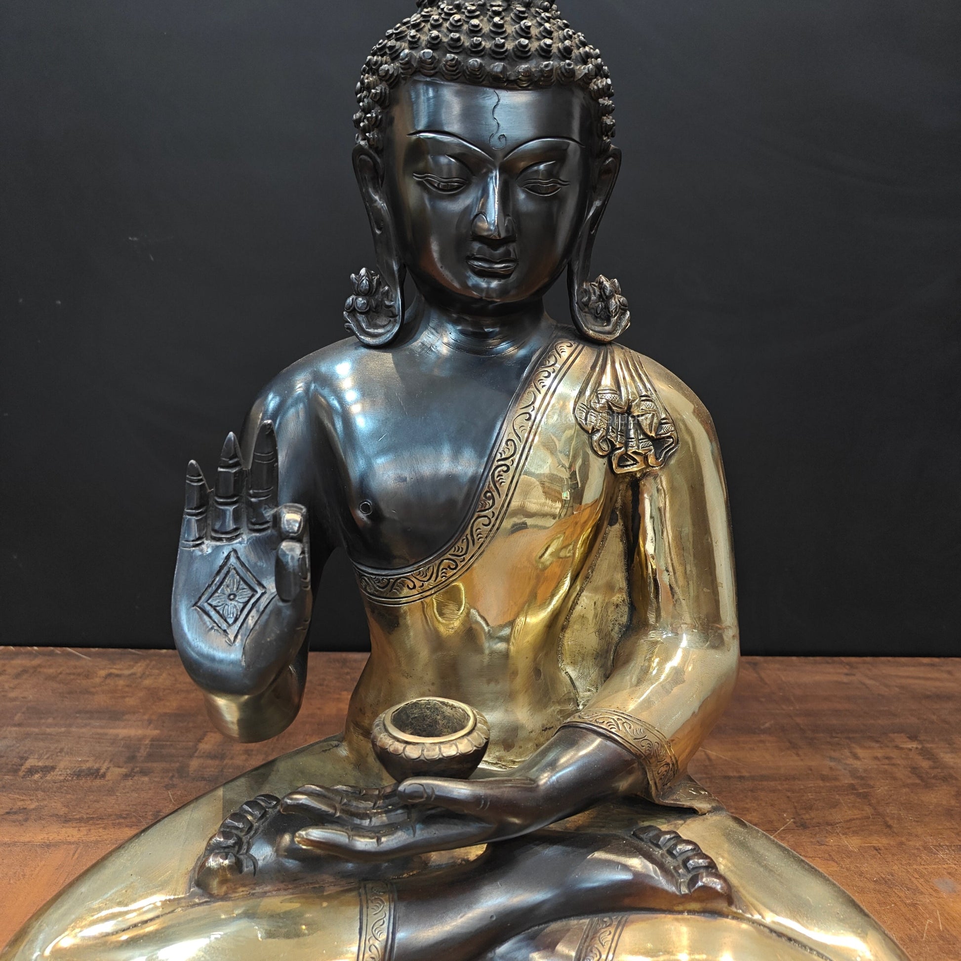 Brass Blessing Buddha Statue Black Gold Finish 1.5 Feet - Image 2