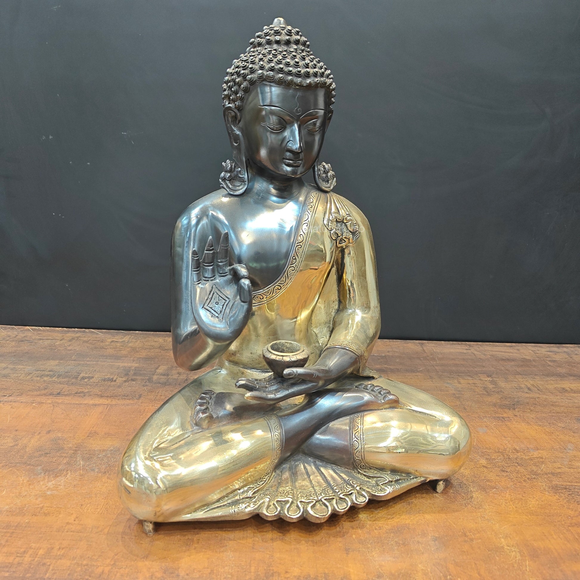 Brass Blessing Buddha Statue Black Gold Finish 1.5 Feet - Image 4