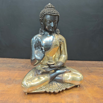 Brass Blessing Buddha Statue Black Gold Finish 1.5 Feet by vendor-unknown - Buddha (View 4)
