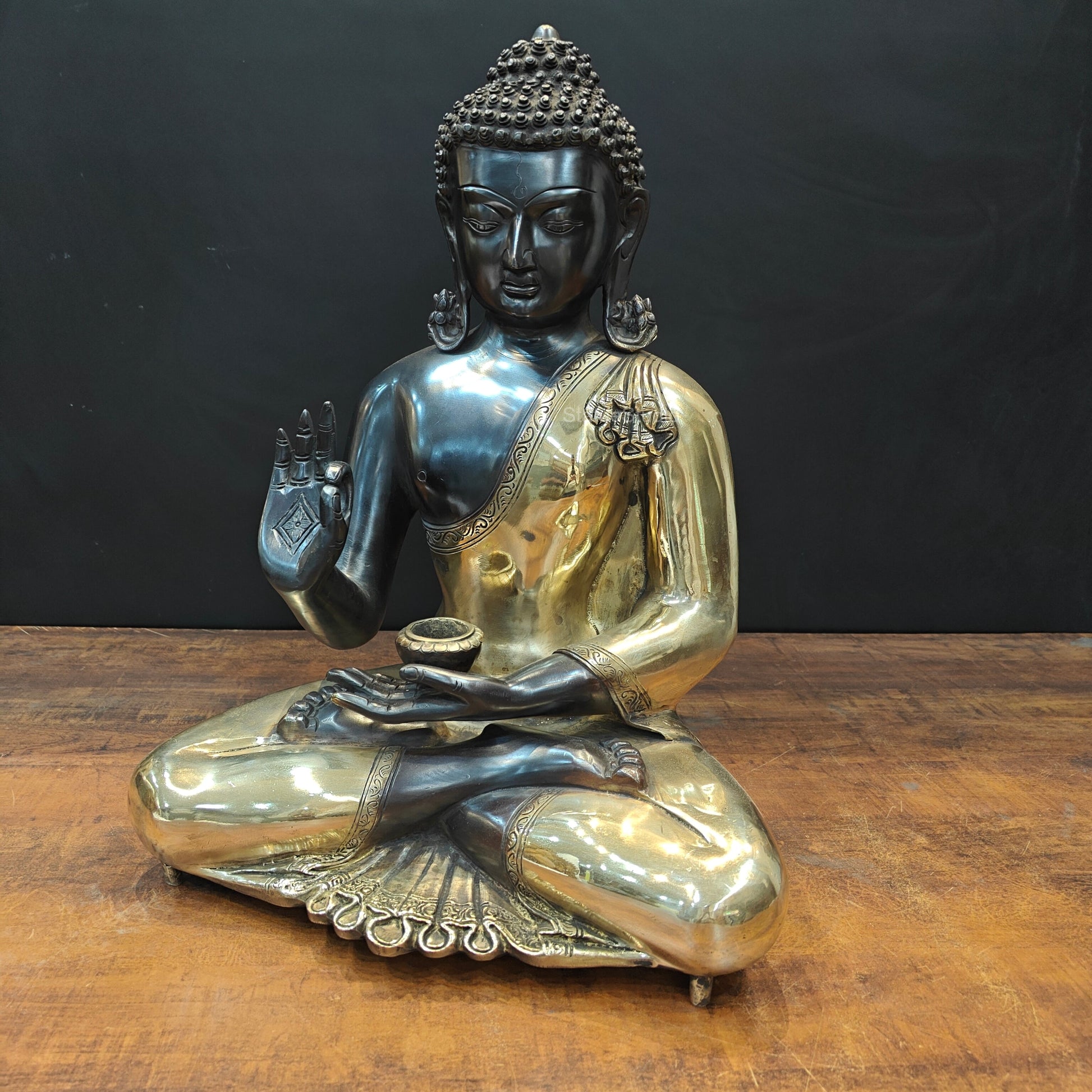 Brass Blessing Buddha Statue Black Gold Finish 1.5 Feet - Image 5