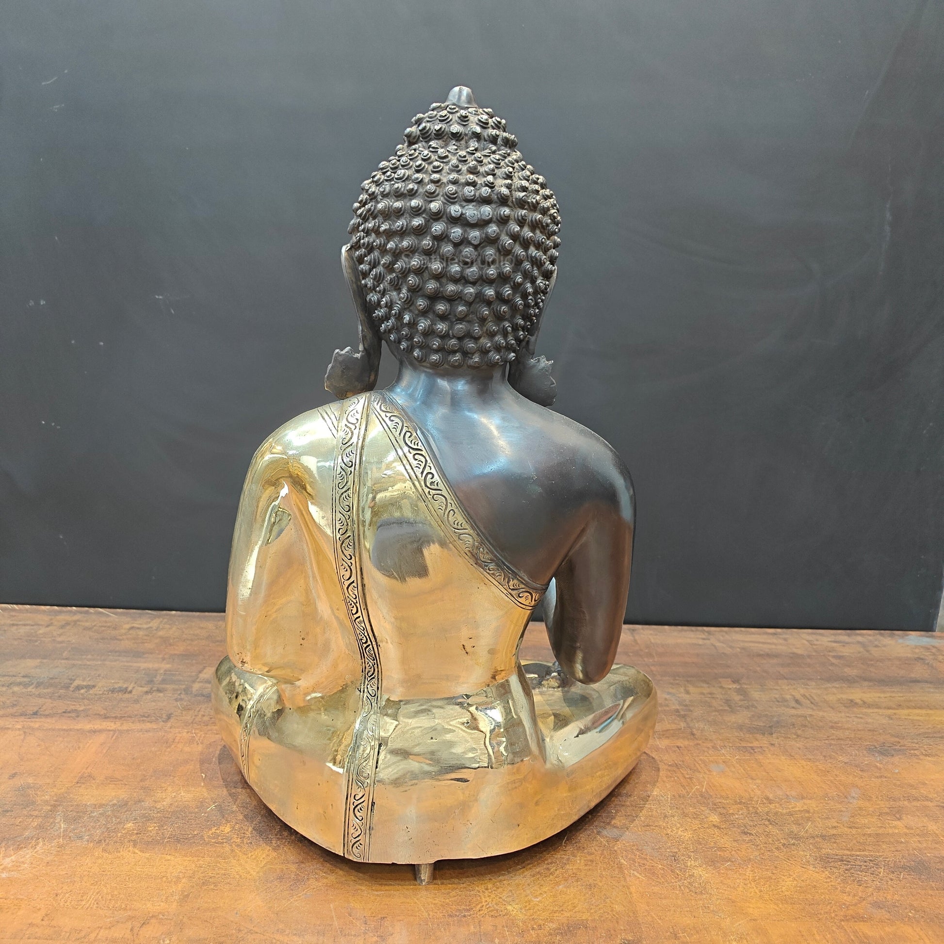 Brass Blessing Buddha Statue Black Gold Finish 1.5 Feet - Image 6