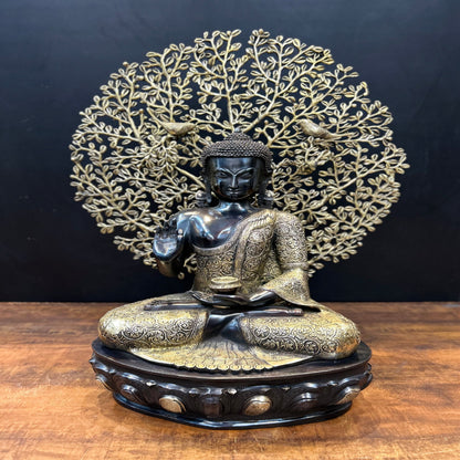 Brass Blessing Buddha Statue With Tree Antique Finish 29 Inches by vendor-unknown - Buddha (View 3)