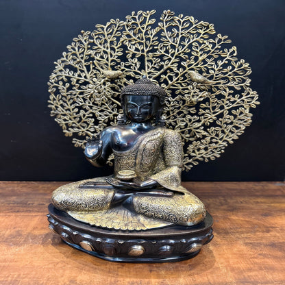 Brass Blessing Buddha Statue With Tree Antique Finish 29 Inches by vendor-unknown - Buddha (View 6)