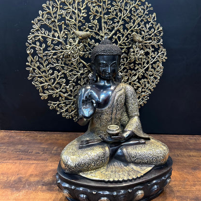Brass Blessing Buddha Statue With Tree Antique Finish 29 Inches by vendor-unknown - Buddha (View 7)