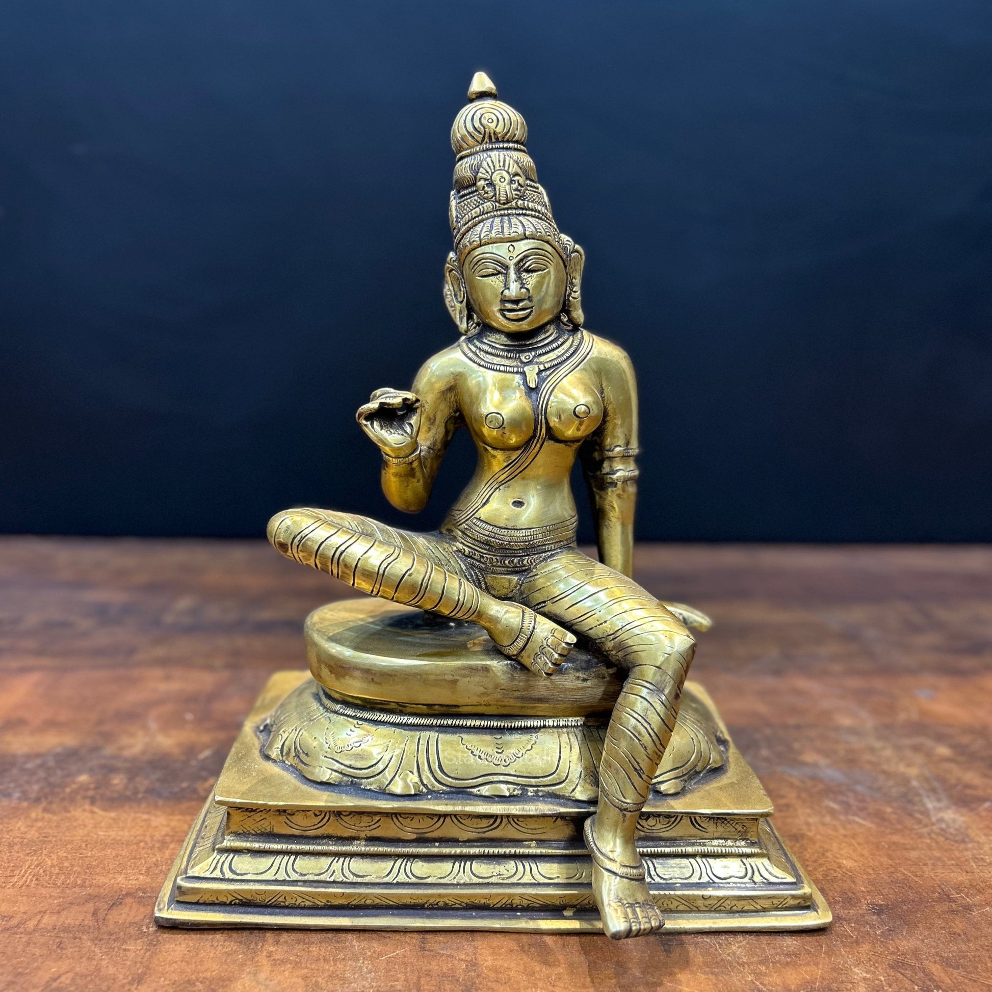 Brass Seated Parvati Uma Devi Idol 14 Inches - Image 3