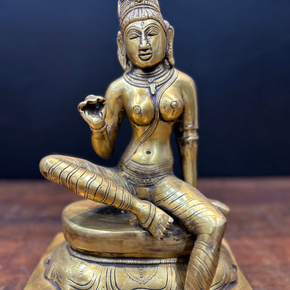 Brass Seated Parvati Uma Devi Idol 14 Inches by vendor-unknown - Hindu Gods (View 2)