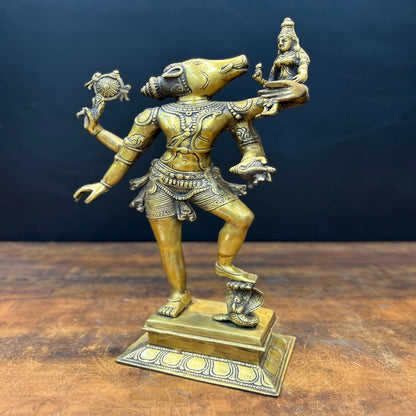 Brass Bhoovaraha swamy Varaha Lakshmi Statue 17 Inch by vendor-unknown - Hindu Gods (View 4)