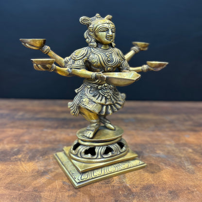 Brass Dancing Deep Lakshmi Statue For Pooja Room Home Decor 13 Inch by vendor-unknown - Decor (View 3)
