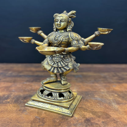 Brass Dancing Deep Lakshmi Statue For Pooja Room Home Decor 13 Inch by vendor-unknown - Decor (View 4)