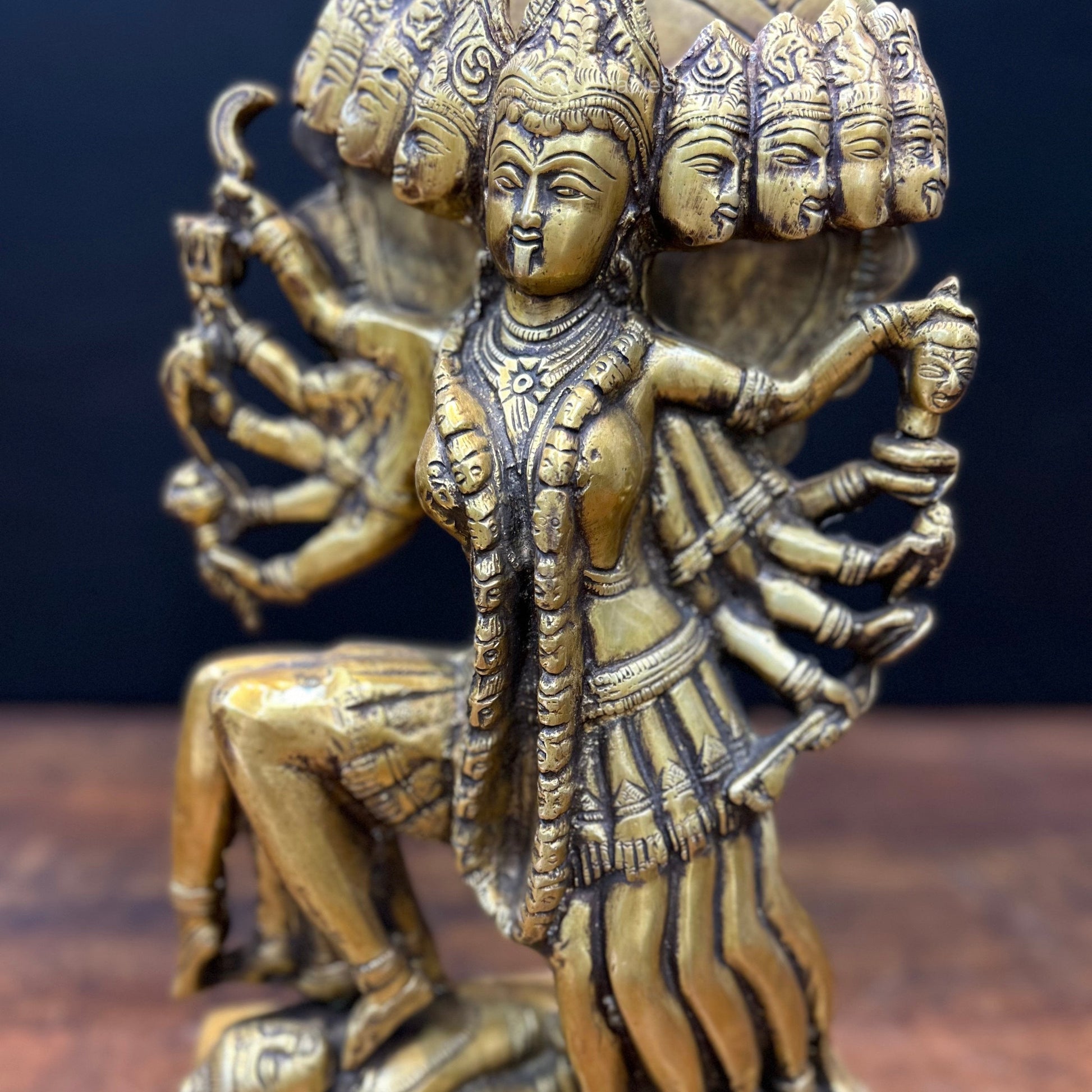 Brass 10 Face Kali Mata Statue For Home Temple Decor 15 Inch - Image 2