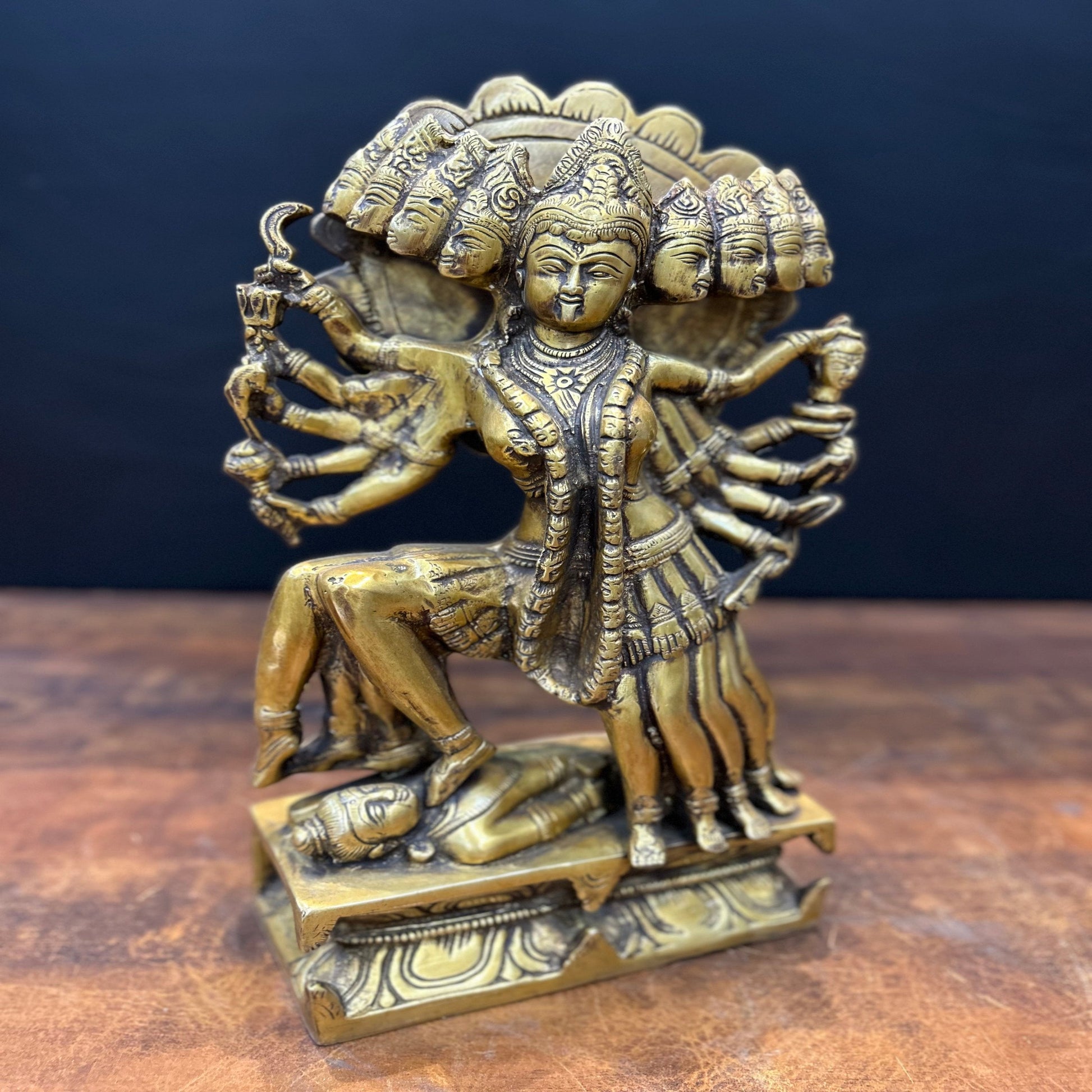 Brass 10 Face Kali Mata Statue For Home Temple Decor 15 Inch - Image 3