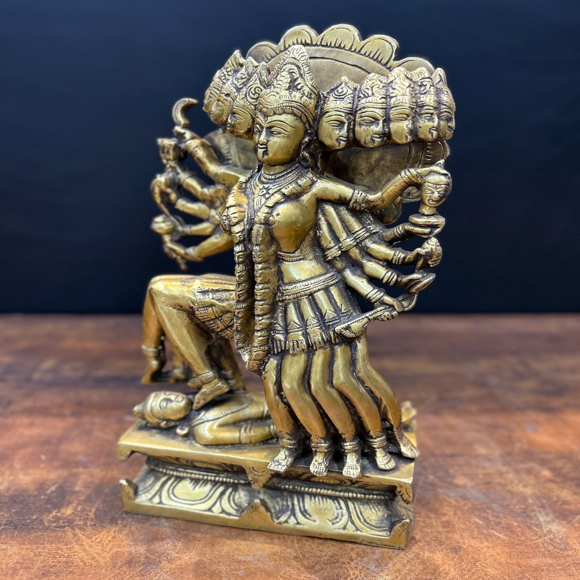 Brass 10 Face Kali Mata Statue For Home Temple Decor 15 Inch - Image 4
