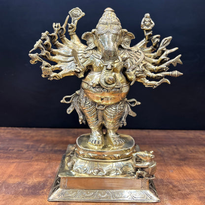 Brass Standing Ganesha Idol With 16 Arms 2 Feet by vendor-unknown - Hindu Gods (View 2)
