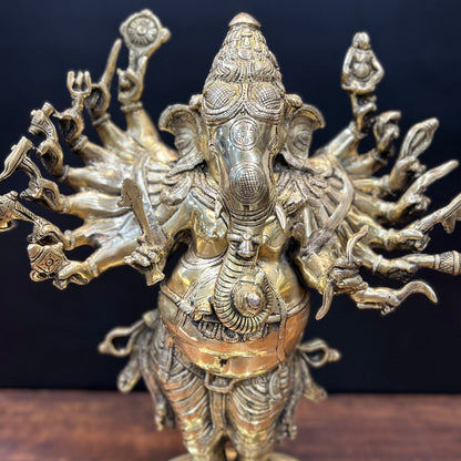 Brass Standing Ganesha Idol With 16 Arms 2 Feet by vendor-unknown - Hindu Gods (View 5)