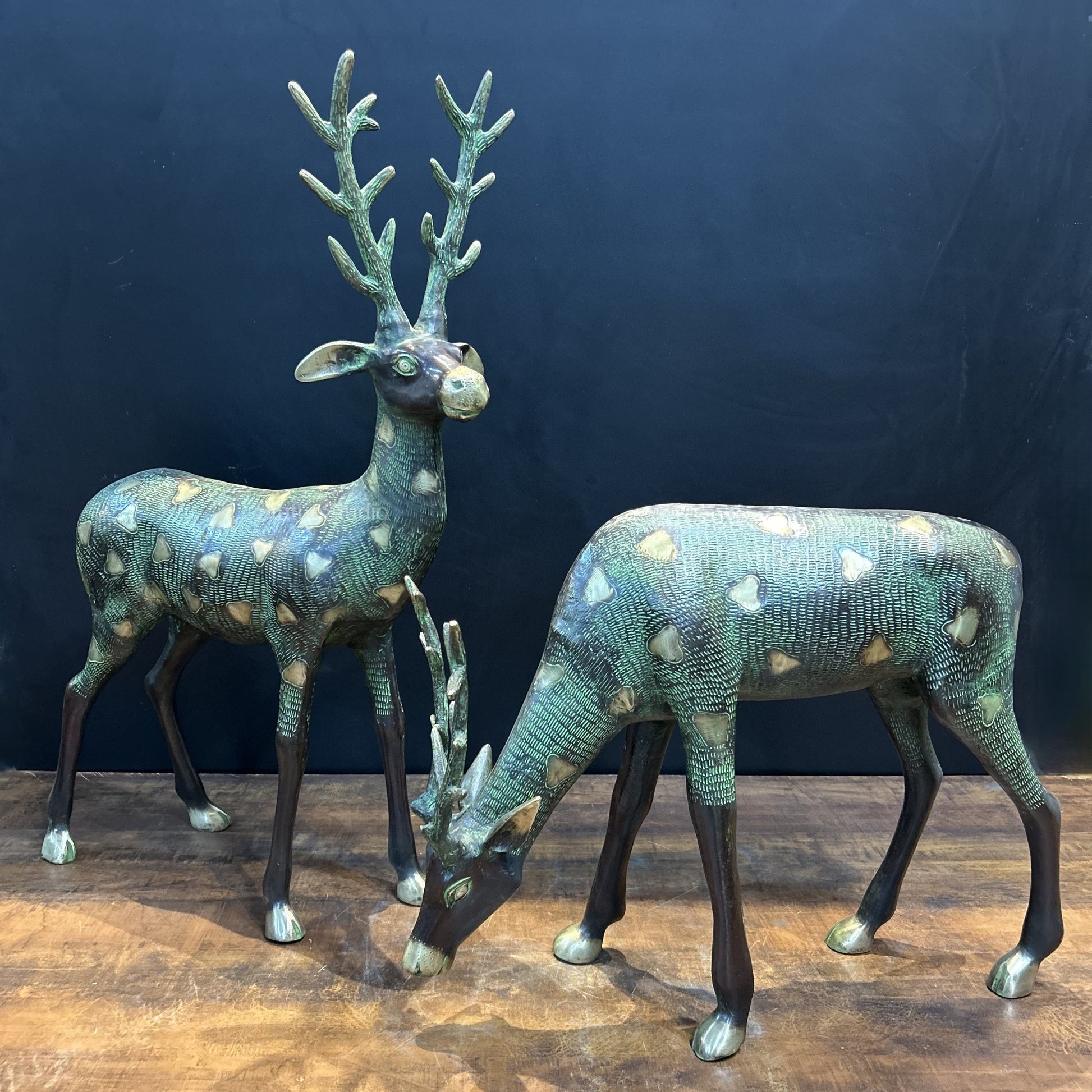 Brass Deer Pair Decorative Showpiece Antique Finish 27 Inch - Image 3