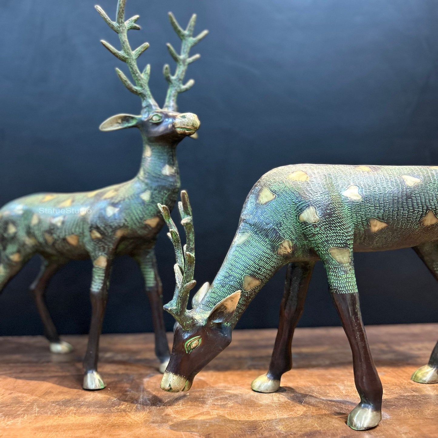 Brass Deer Pair Decorative Showpiece Antique Finish 27 Inch