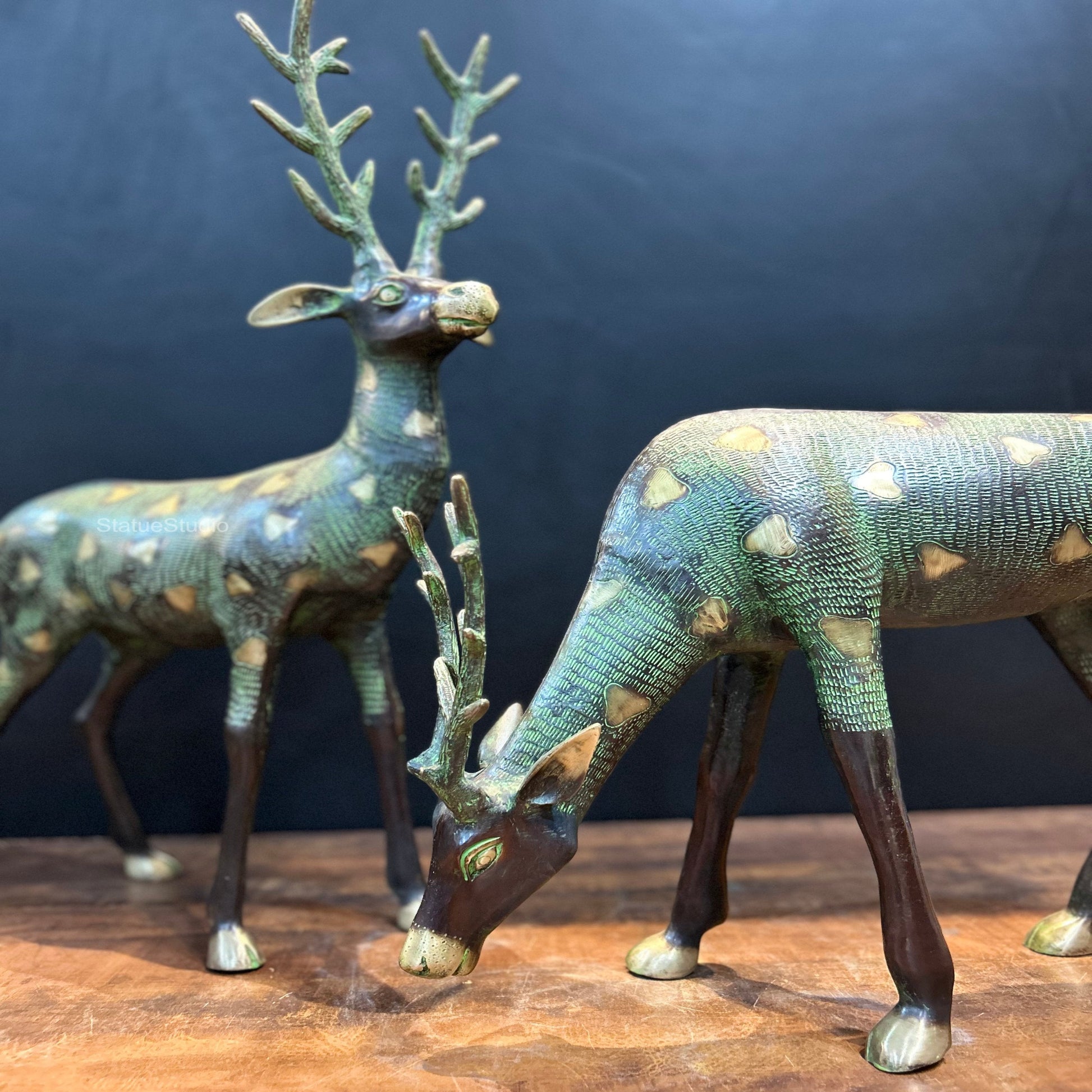 Brass Deer Pair Decorative Showpiece Antique Finish 27 Inch - Image 2