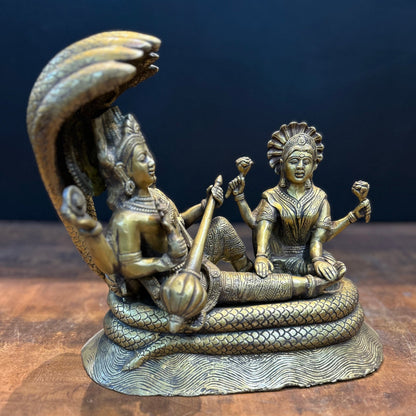 Brass Vishnu Lakshmi Idol Under Serpent Anqtiue Finish 1 Feet by vendor-unknown - Hindu Gods (View 2)