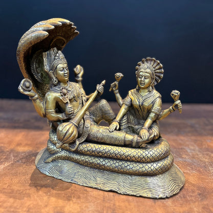 Brass Vishnu Lakshmi Idol Under Serpent Anqtiue Finish 1 Feet by vendor-unknown - Hindu Gods (View 4)