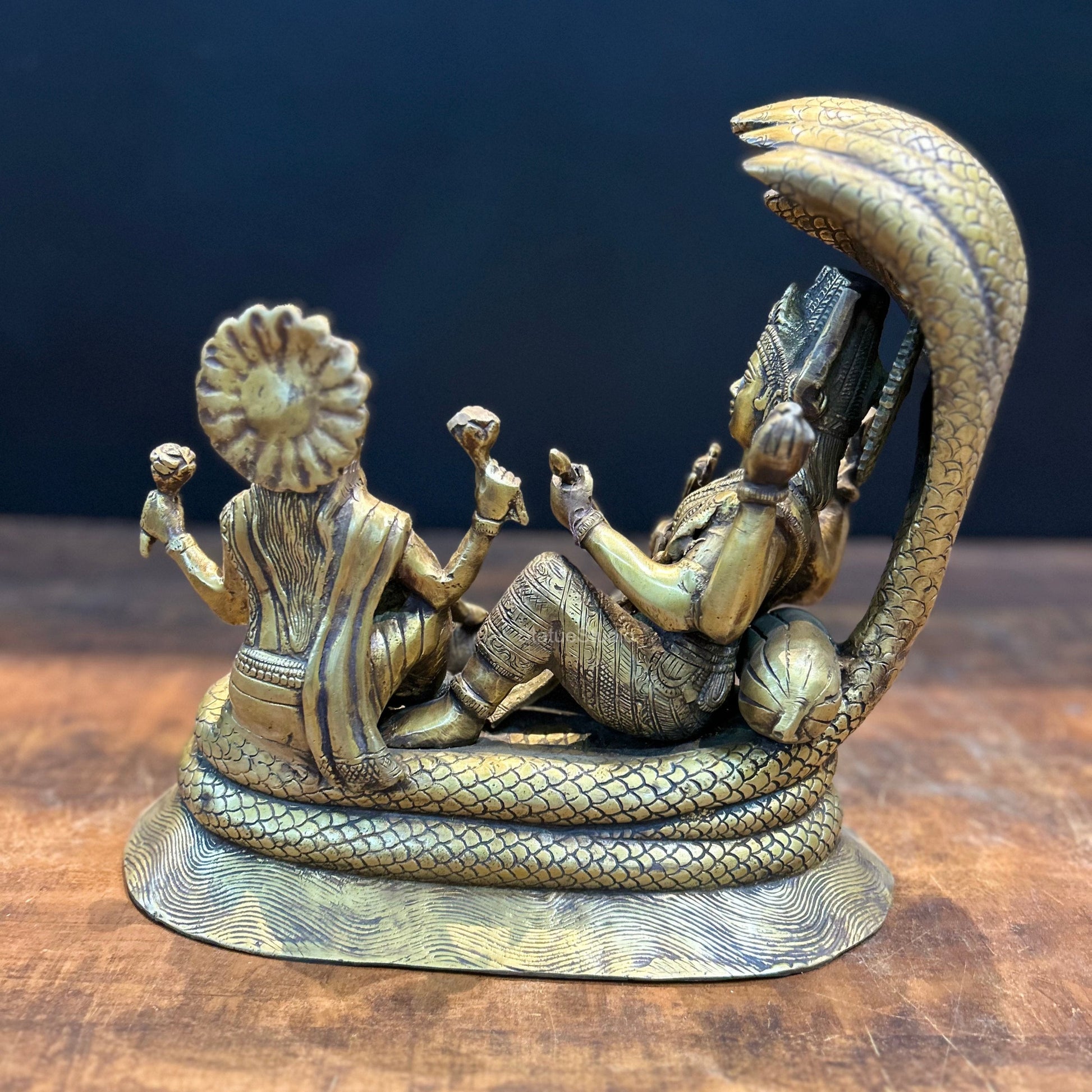 Brass Vishnu Lakshmi Idol Under Serpent Anqtiue Finish 1 Feet - Image 7