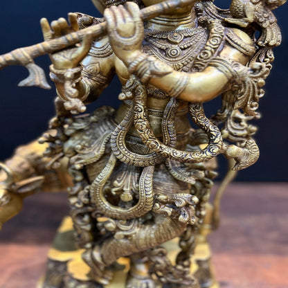Brass Krishna Idol With Cow Antique Finish 26 Inches by vendor-unknown - Hindu Gods (View 6)