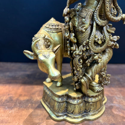 Brass Krishna Idol With Cow Antique Finish 26 Inches by vendor-unknown - Hindu Gods (View 7)