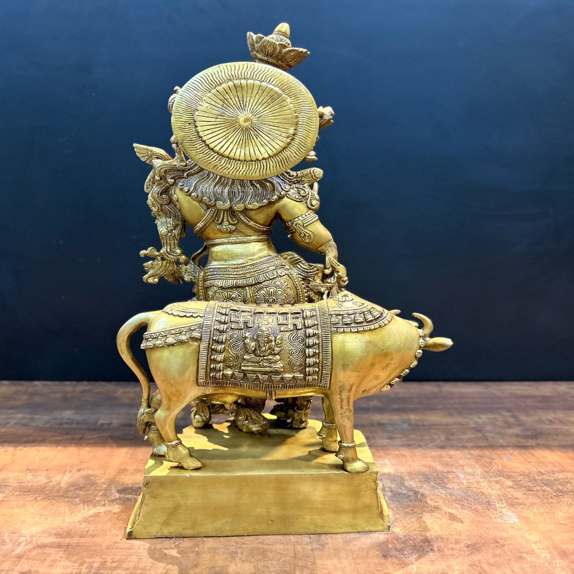 Brass Krishna Idol With Cow Antique Finish 26 Inches - Image 8