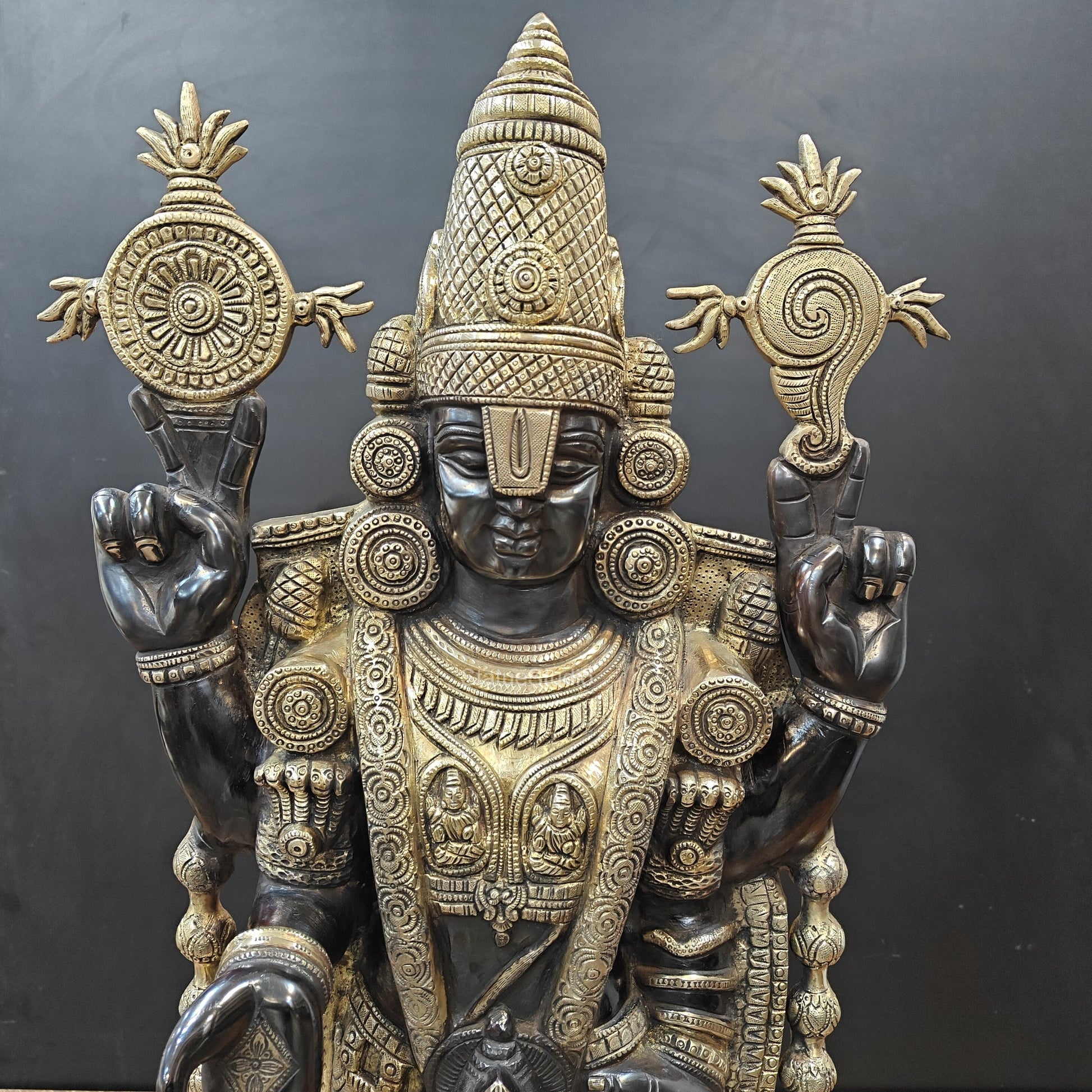 Brass Lord Tirupati Balaji Statue with Goddess Padmavathi Engraved 3 Feet - Image 5