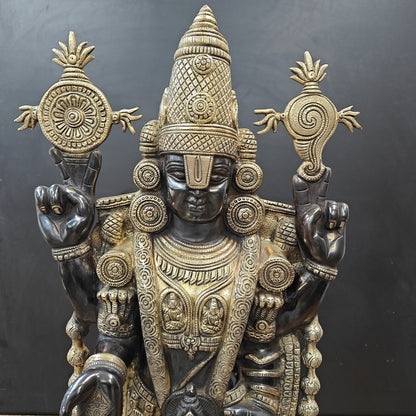 Brass Lord Tirupati Balaji Statue with Goddess Padmavathi Engraved 3 Feet by vendor-unknown - Hindu Gods (View 5)