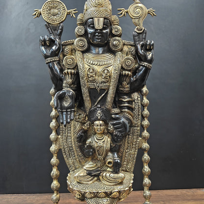 Brass Lord Tirupati Balaji Statue with Goddess Padmavathi Engraved 3 Feet by vendor-unknown - Hindu Gods (View 2)