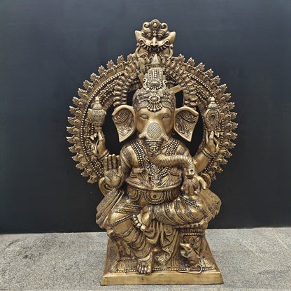 Elegant Brass Large Ganesha Statue With Prabhavali 50 Inches by vendor-unknown - Hindu Gods (View 3)