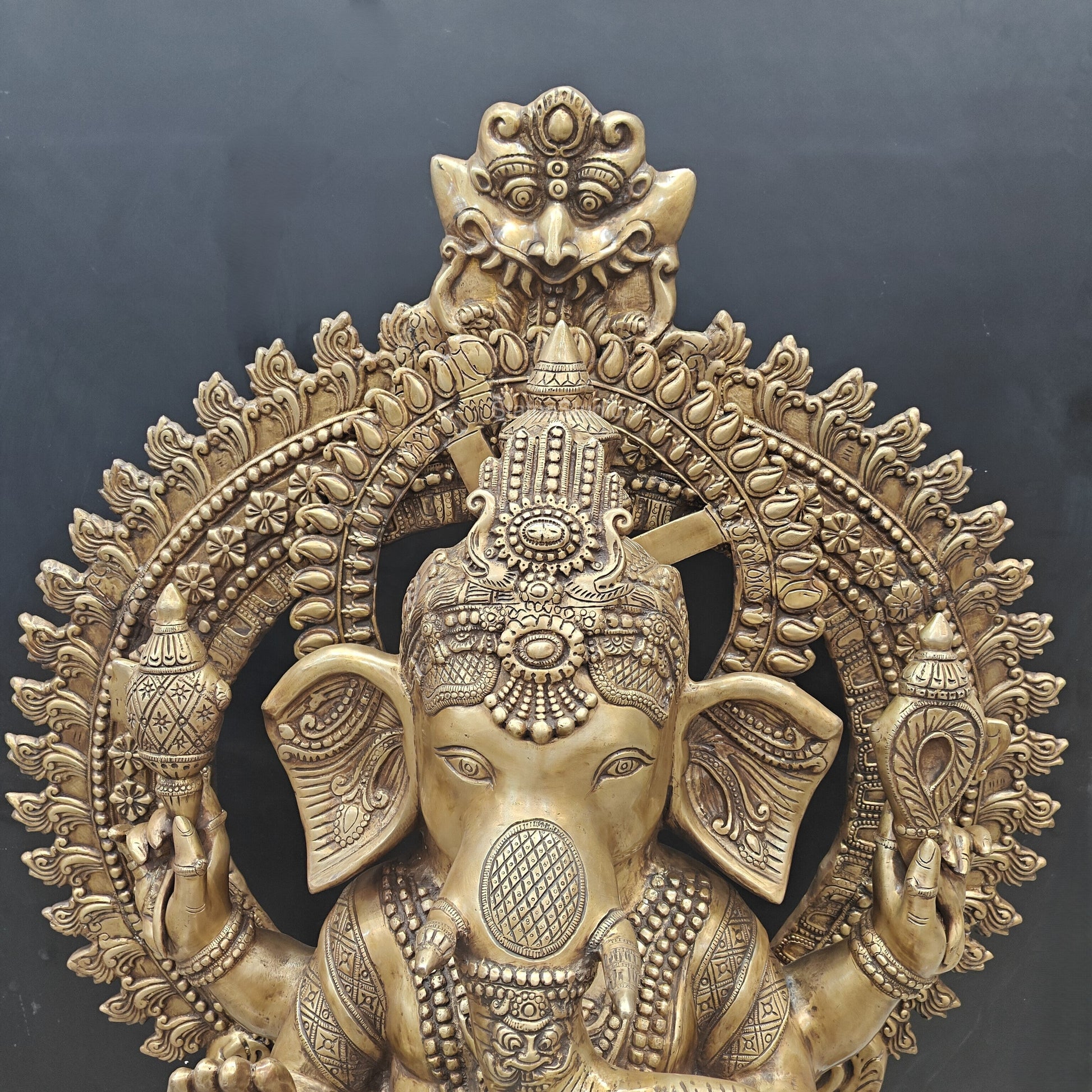 Elegant Brass Large Ganesha Statue With Prabhavali 50 Inches - Image 2