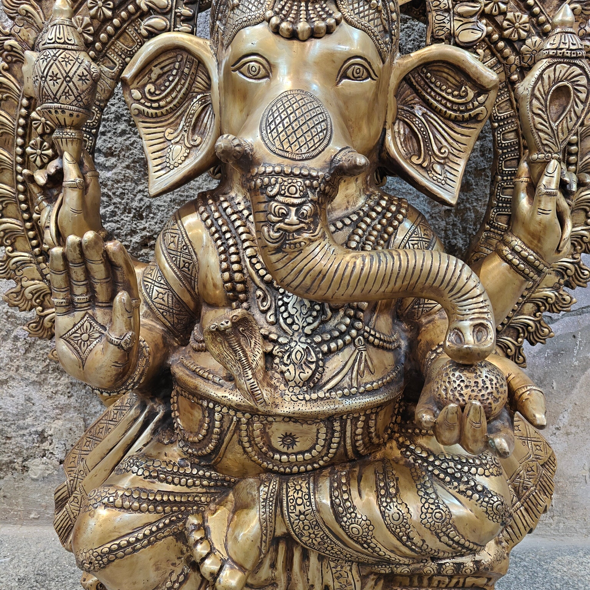 Elegant Brass Large Ganesha Statue With Prabhavali 50 Inches - Image 5