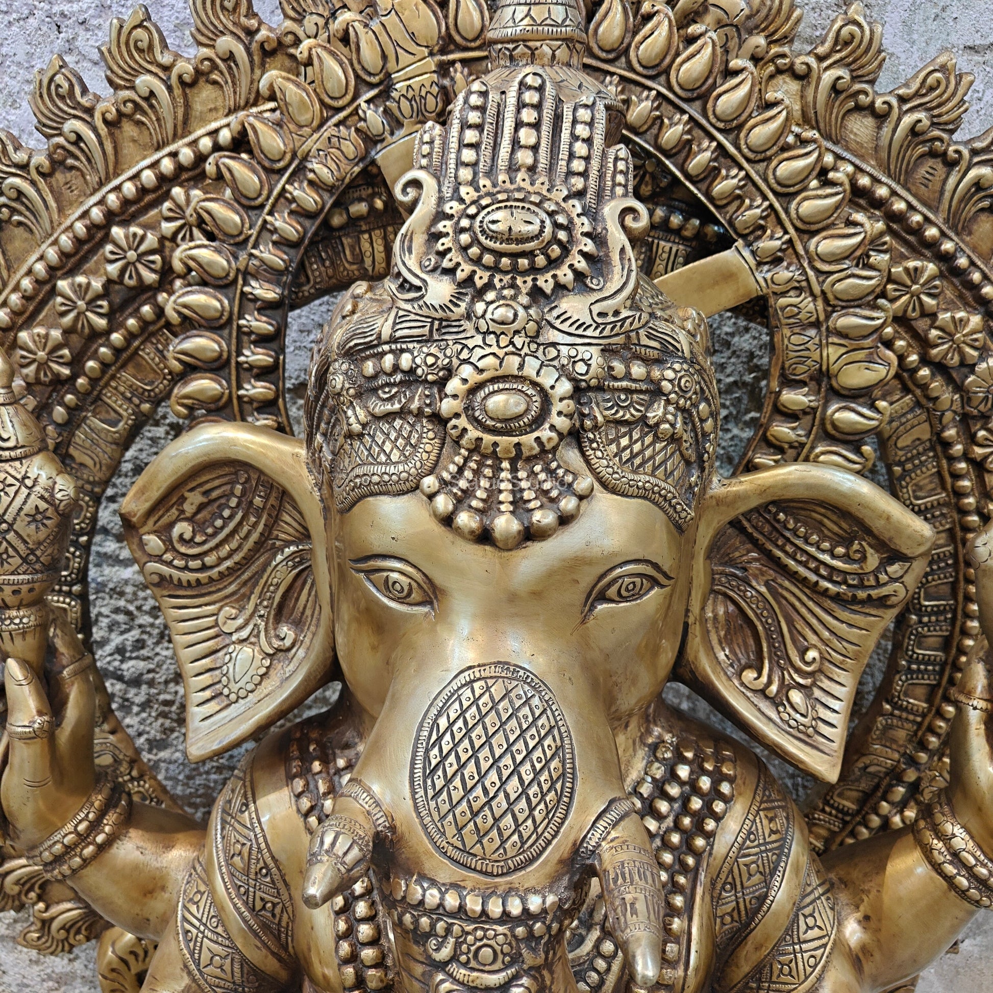 Elegant Brass Large Ganesha Statue With Prabhavali 50 Inches - Image 4