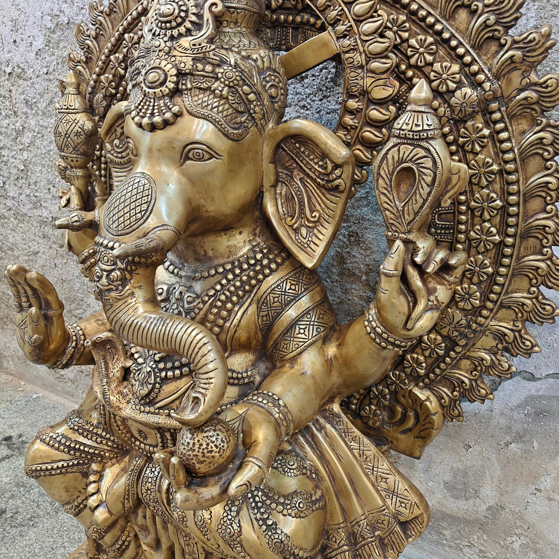 Elegant Brass Large Ganesha Statue With Prabhavali 50 Inches - Image 7