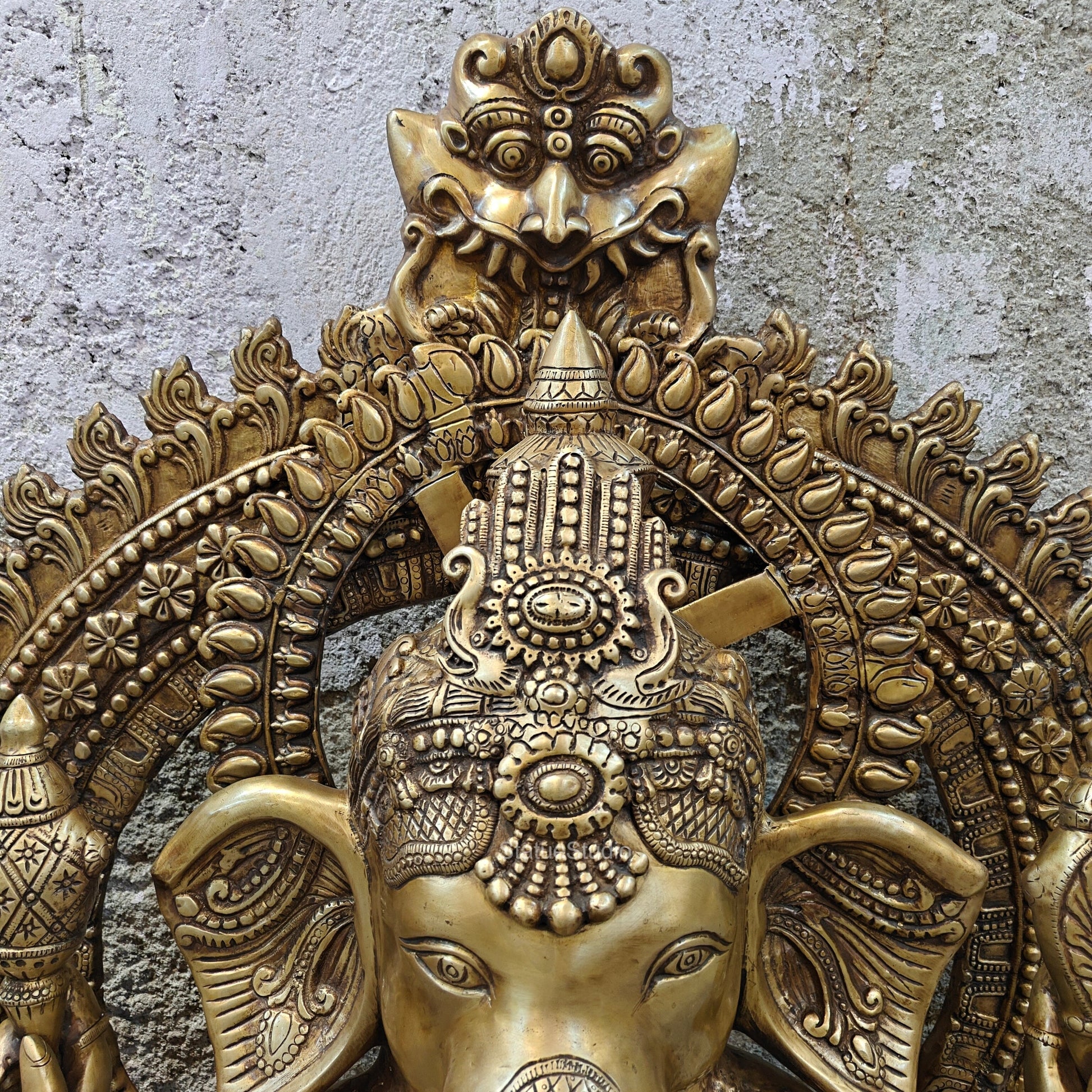 Elegant Brass Large Ganesha Statue With Prabhavali 50 Inches - Image 8